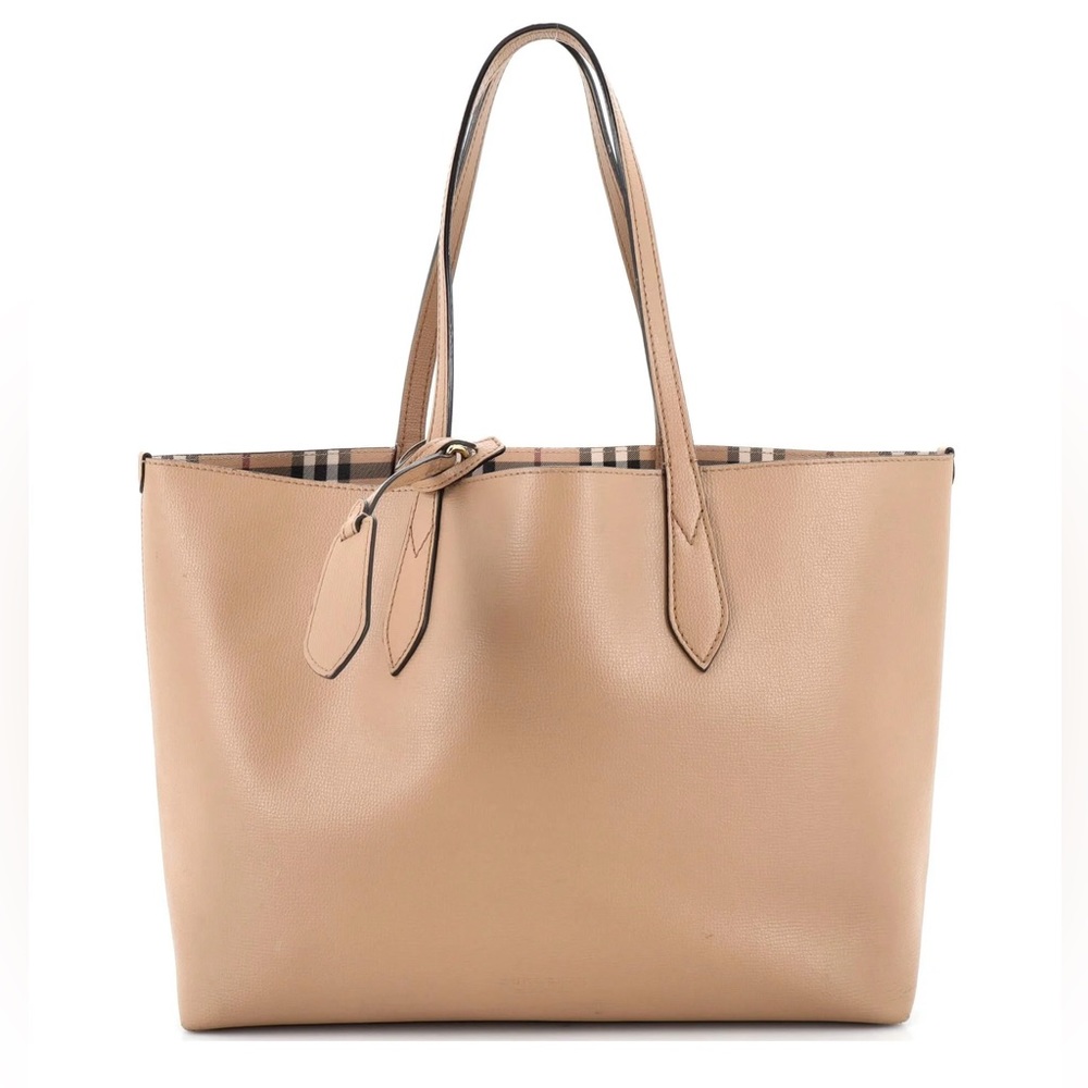 Burberry Medium Reversible Leather Tote - Mid Camel, Haymarket Check - Picture 2 of 16